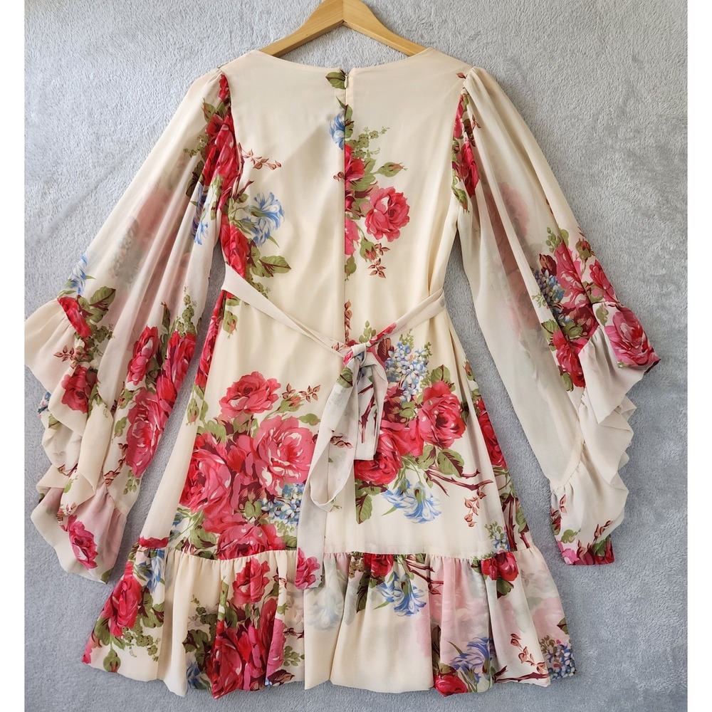 Betsey Johnson Dress Womens Size 6 Vintage Garden Rose Print Fairy Bell Sleeve - Picture 5 of 9